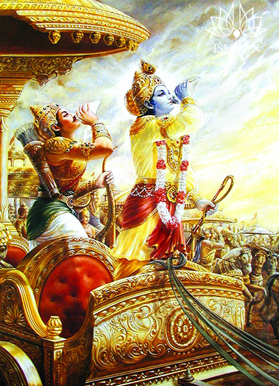 Господь Кришна и Его лучший друг Арджуна на колеснице