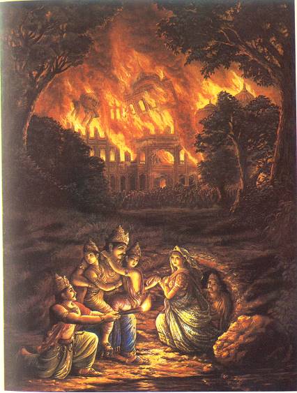 Кришна спасает Кунти и ее сыновей